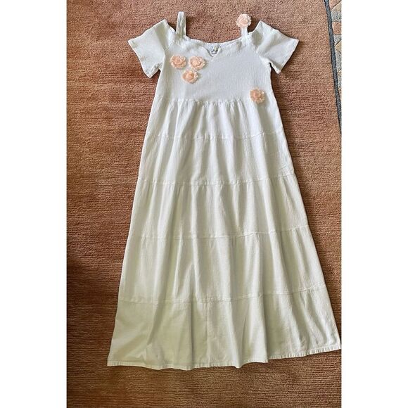 Dunes White Cold Shoulder Maxi Dress Peach Flower Appliqué Lined Size M - Picture 1 of 8